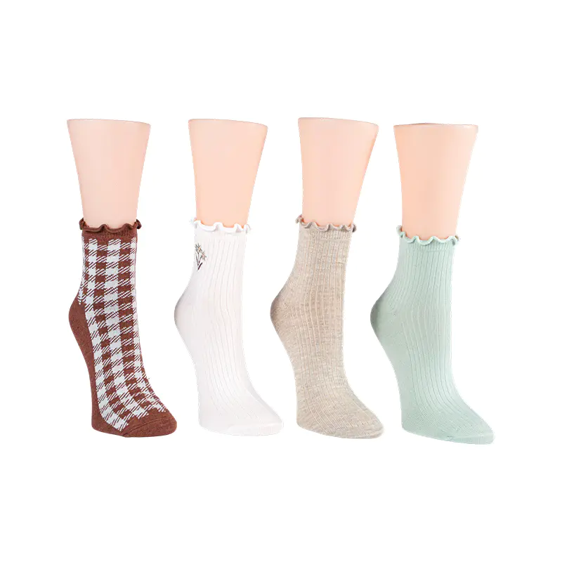 Rebro s vyšívaným kvetom/ Ginghamlettuce Welt Anklet 4ppk Ponožky