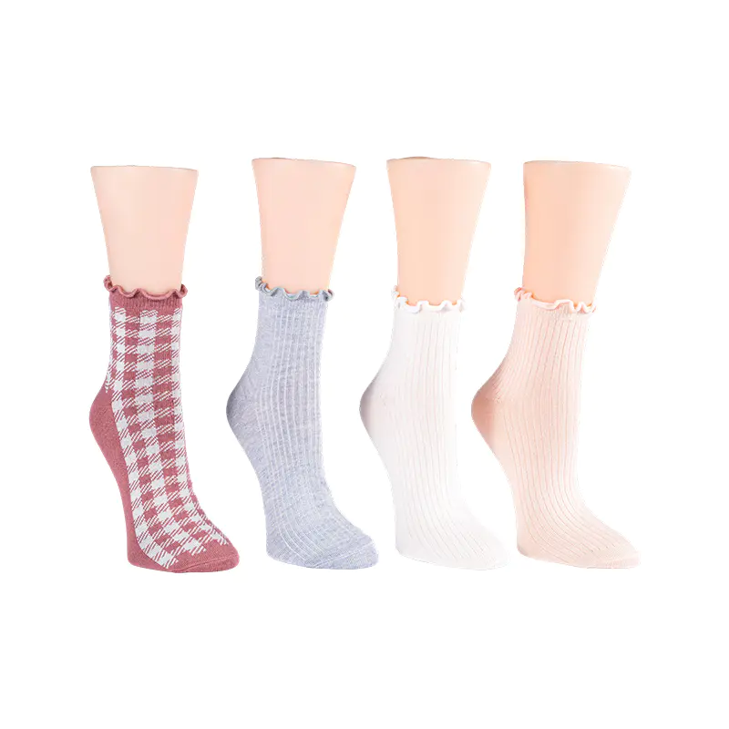 Rebro s vyšívaným kvetom/ Ginghamlettuce Welt Anklet 4ppk Ponožky